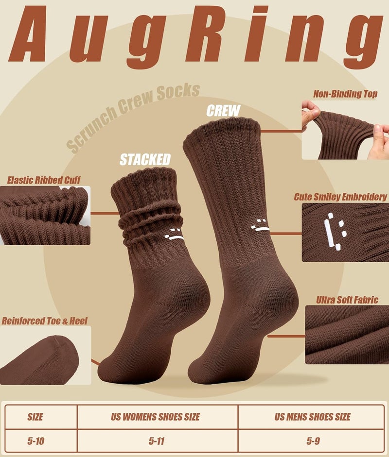 AugRing Store Women's Cute Scrunch Slouch Crew Socks 3Pack Retro Kawaii Chunky Ribbed Cotton Boot Sneaker Cozy Calf Socks Size 5–11 - Image 5